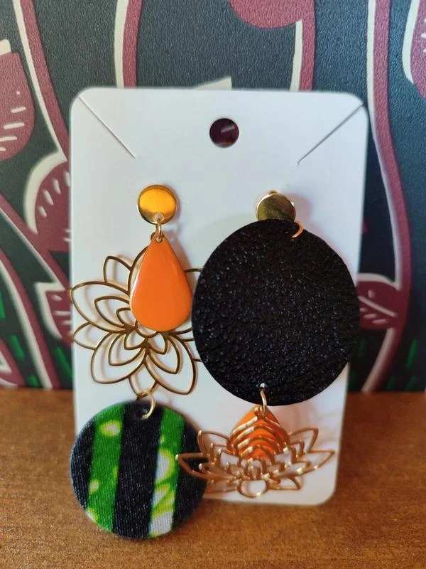 Pendientes tela wax y cuero – photo 4